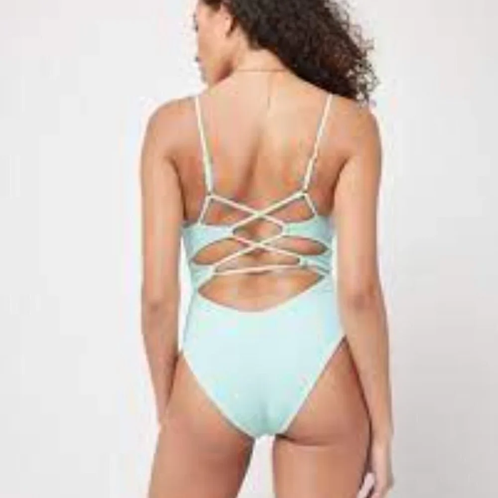 L*Space Women’s Gianna Classic One-piece Tank Swimsuit size XS in‎ Aqua - Picture 2 of 6